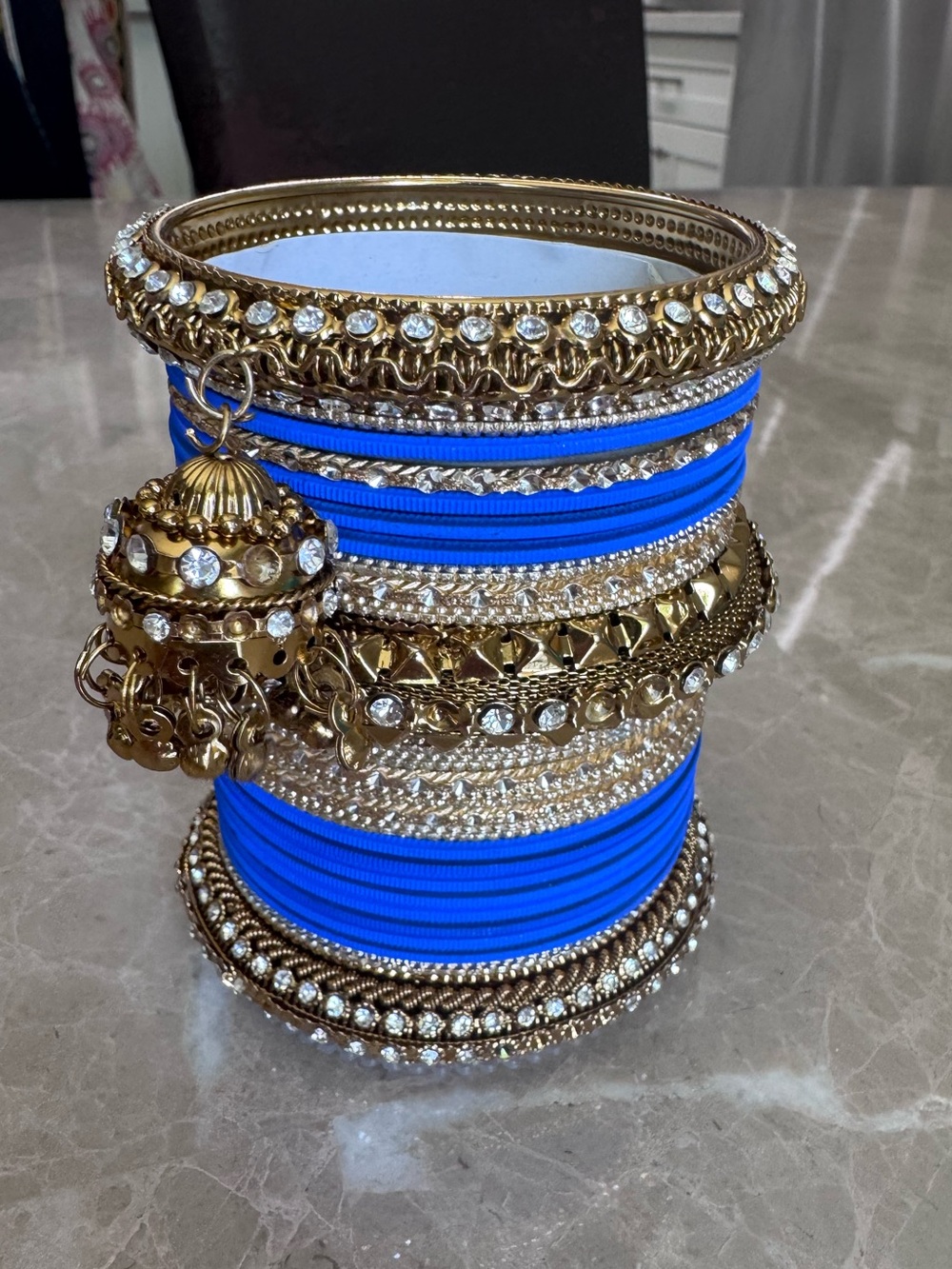 Royal Blue & Gold Rhinestone Indian Bangle Stack Set
